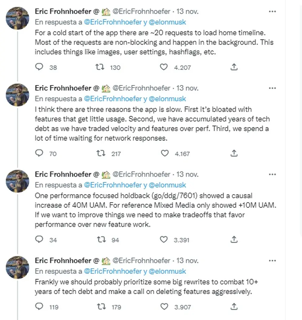 Las respuestas de Eric Frohnhoefer a Elon Musk en Twitter