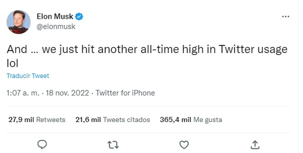 Elon Musk compartió contento el récord de tráfico en Twitter