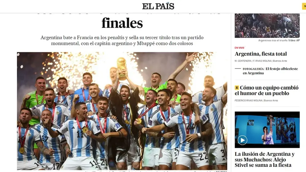 El periódico español cubrió la consagración argentina en Qatar. 