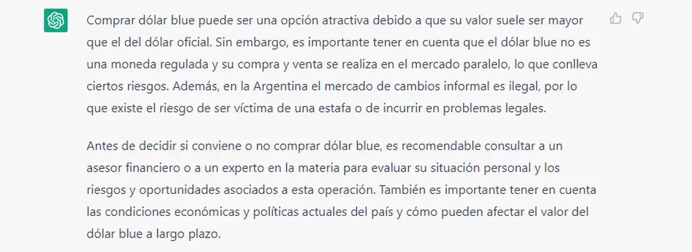 La simple interfaz de ChatGPT. La IA responde solo con texto plano.
