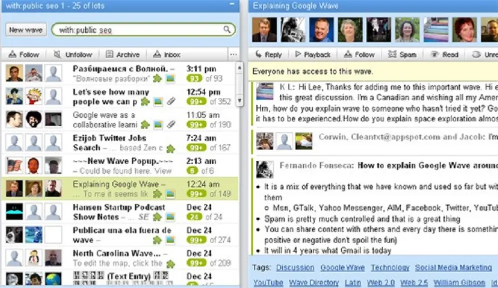 Google Wave sólo estuvo en funcionamiento entre mayo de 2009 y agosto de 2010.