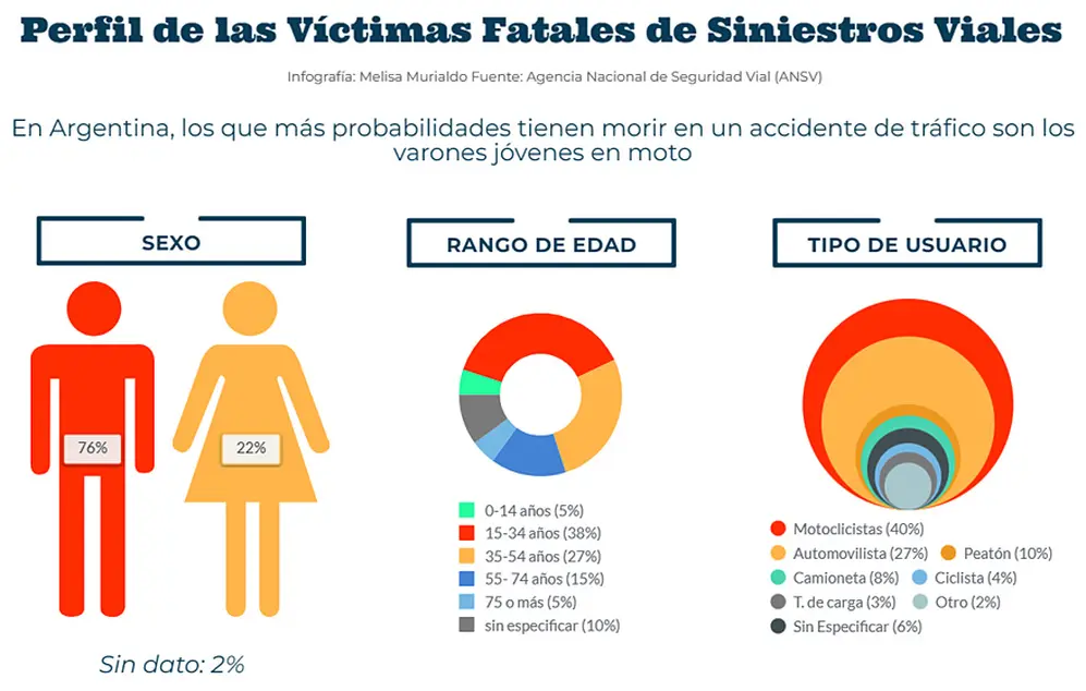 Perfil de las víctimas de los accidentes viales en Argentina.