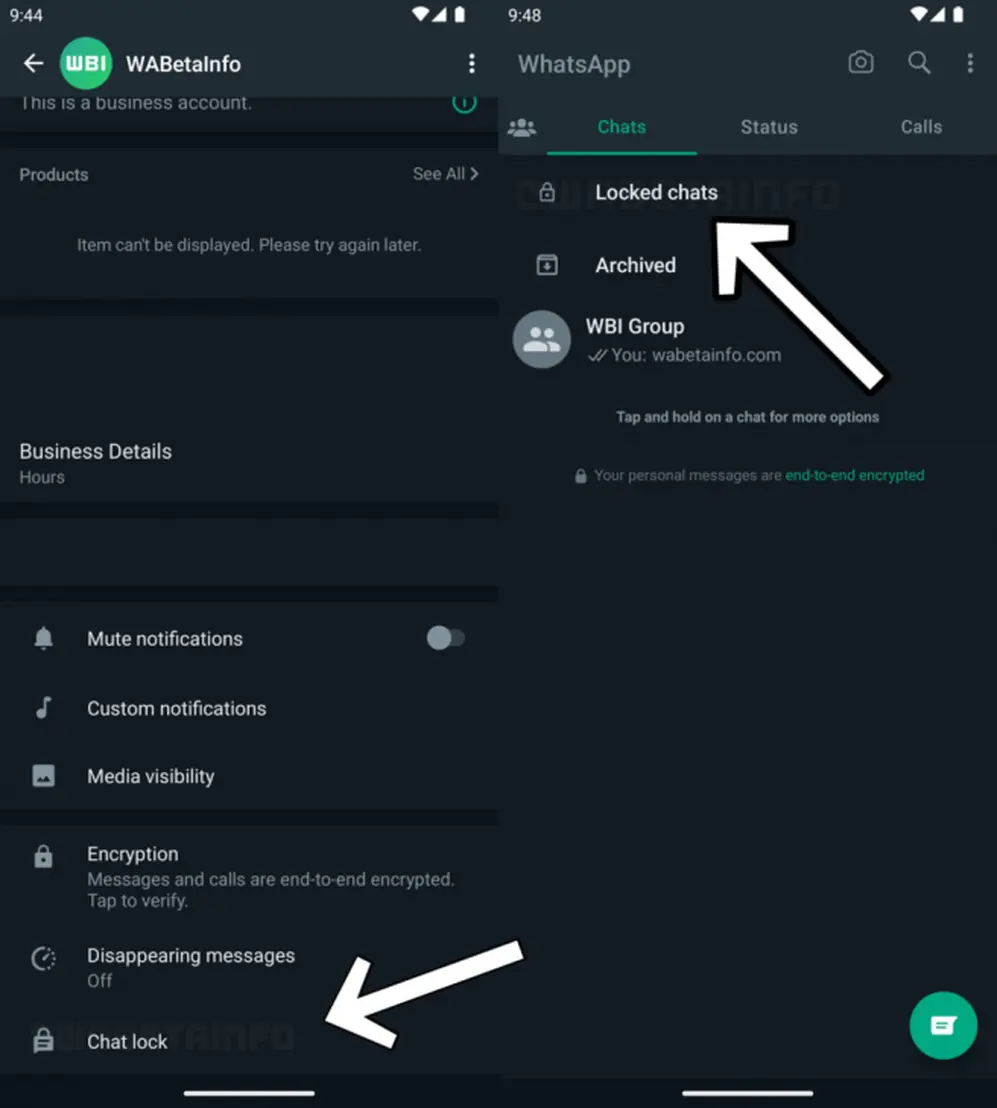 La función de chats bloqueados en WhatsApp. Fuente: WABetaInfo.