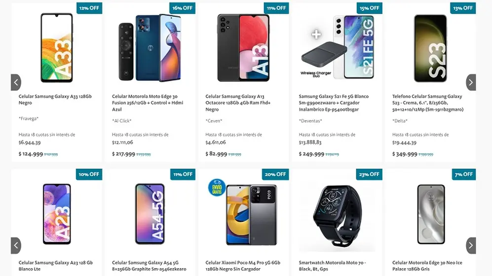 Algunos de los celulares que podés comprar en 18 cuotas entre hoy y mañana, a través de la Tienda BNA+.