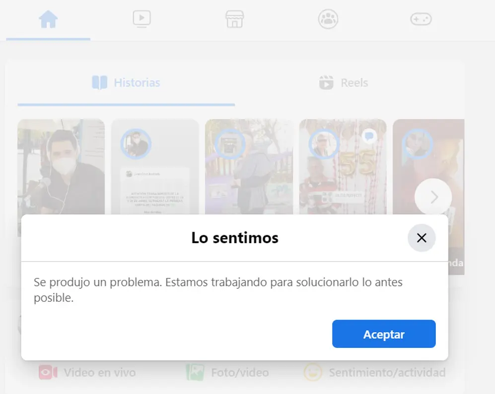 El sitio web facebook.com no permite una navegación normal.