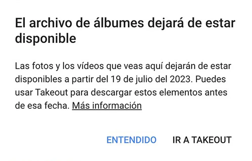 El mensaje de advertencia de Google.