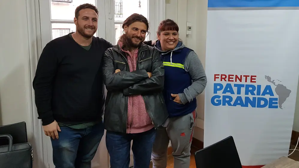 Juan Grabois junto a los diputados del Frente Patria Grande, Natalia Zaracho y Federico Fagioli