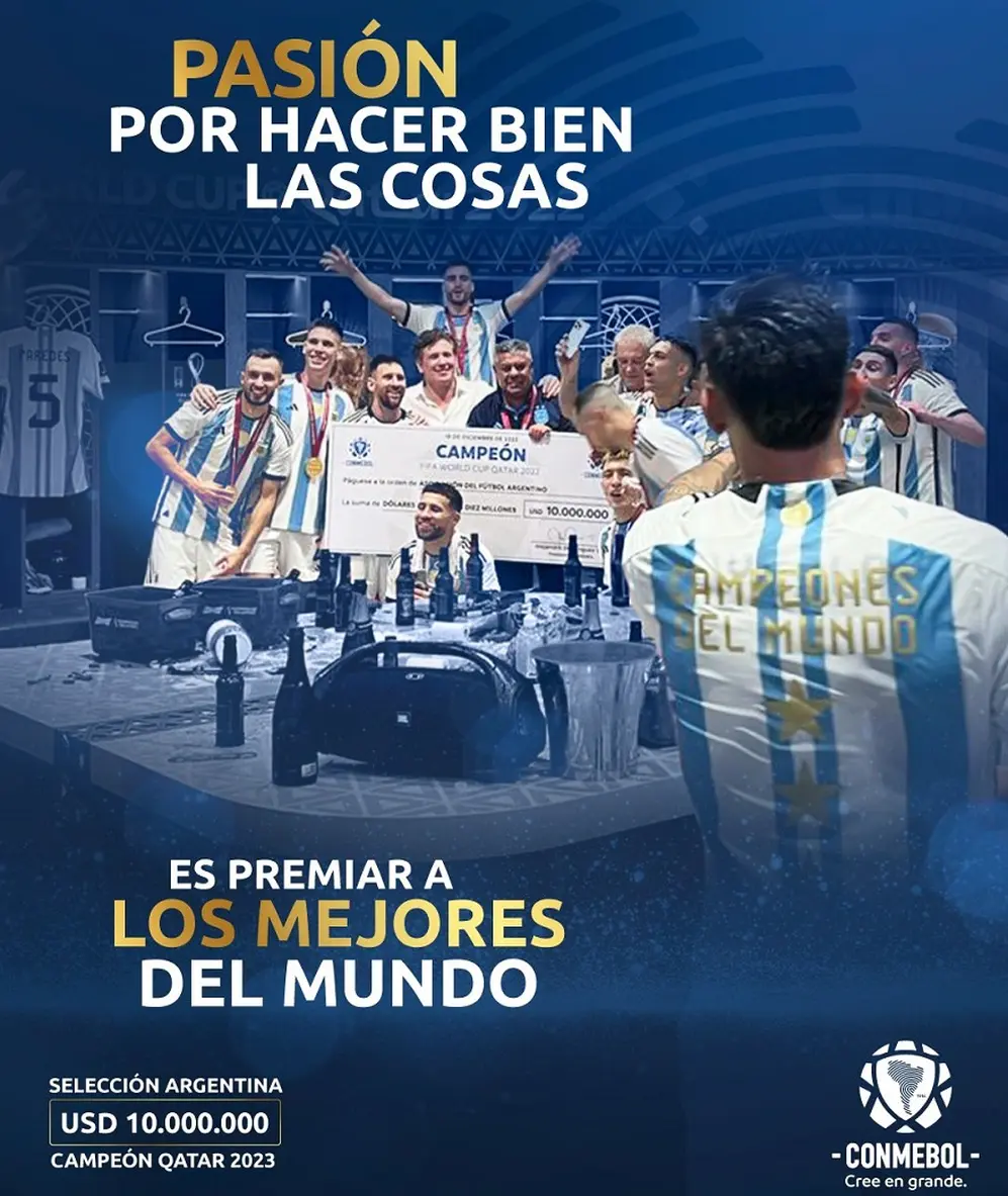 La selección argentina recibió premios en dólares por competir y por ganar el Mundial de Qatar en 2022.
