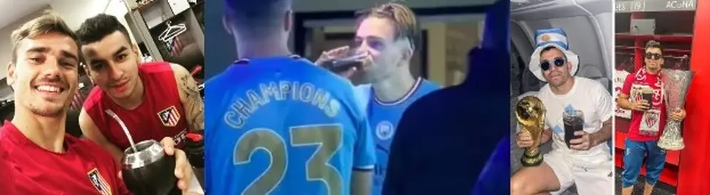 Sobran las imágenes de futbolistas argentinos en la previa de sus partidos con matera en mano