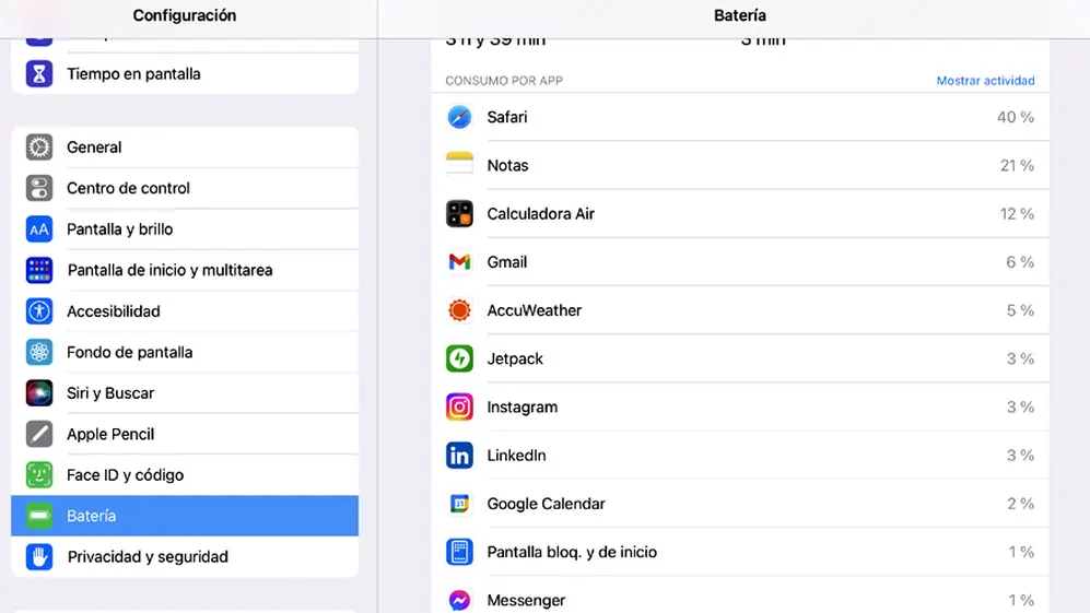 Epígrafe: iOS te dirá cuáles son las aplicaciones que consumen más tiempo de batería.