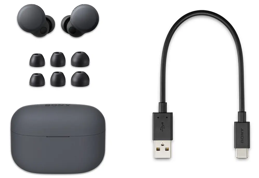 Los LinkBuds S, el estuche de carga y sus accesorios.