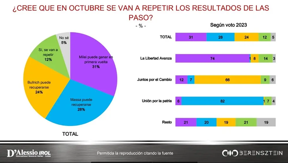 Sólo el 12% de los encuestados cree que los resultados de las PASO se repetirán en octubre.