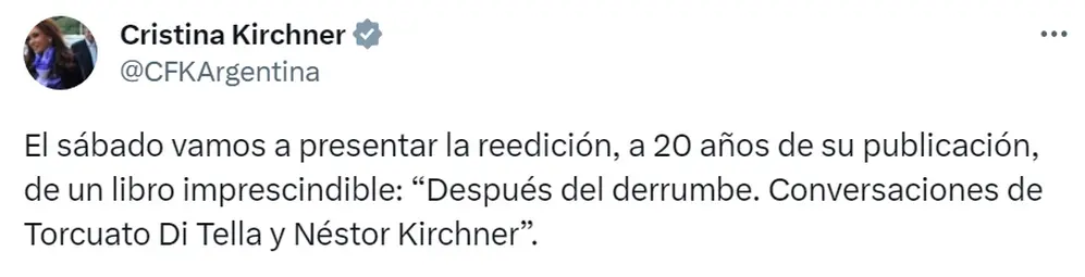 El mensaje difundido en la tarde del lunes por Cristina Kirchner.