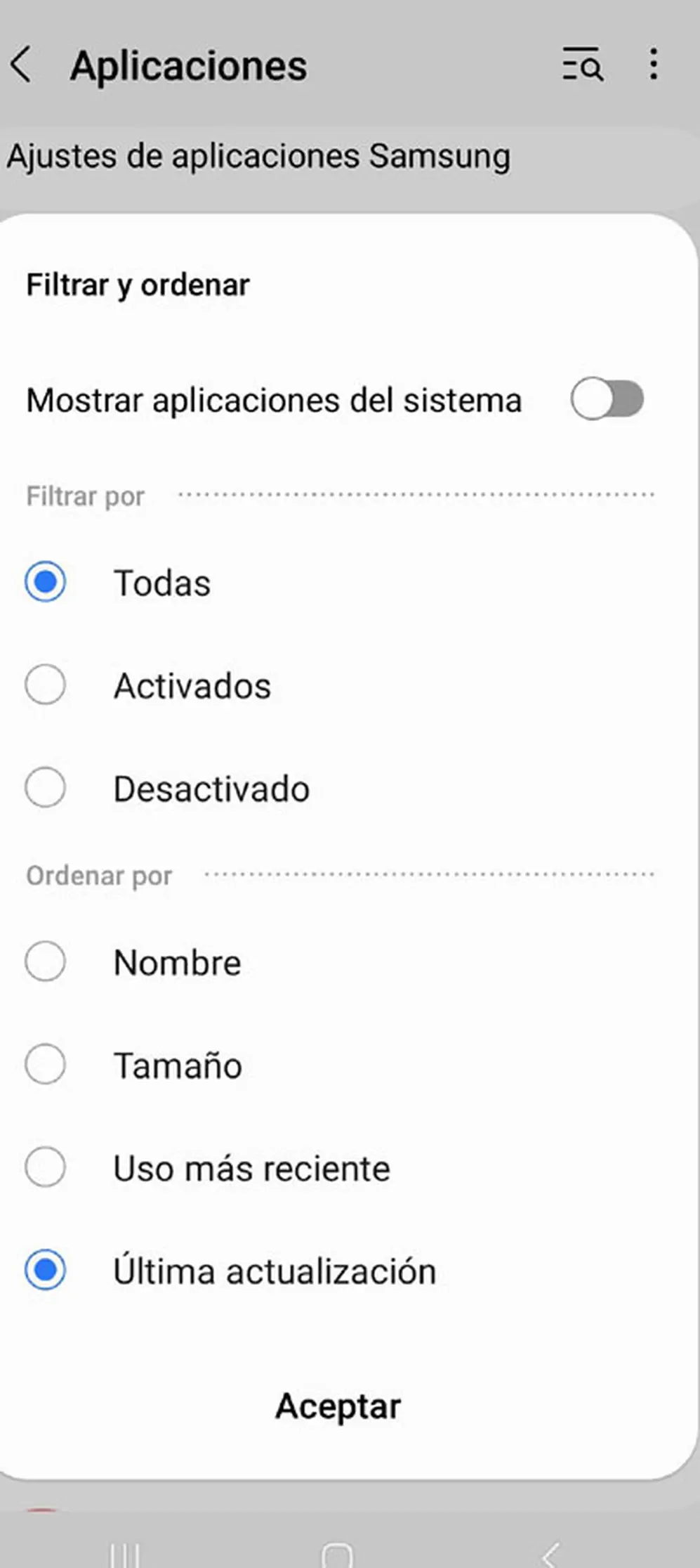 Ordená por las menos utilizadas para saber las aplicaciones que pueden deshacerse.