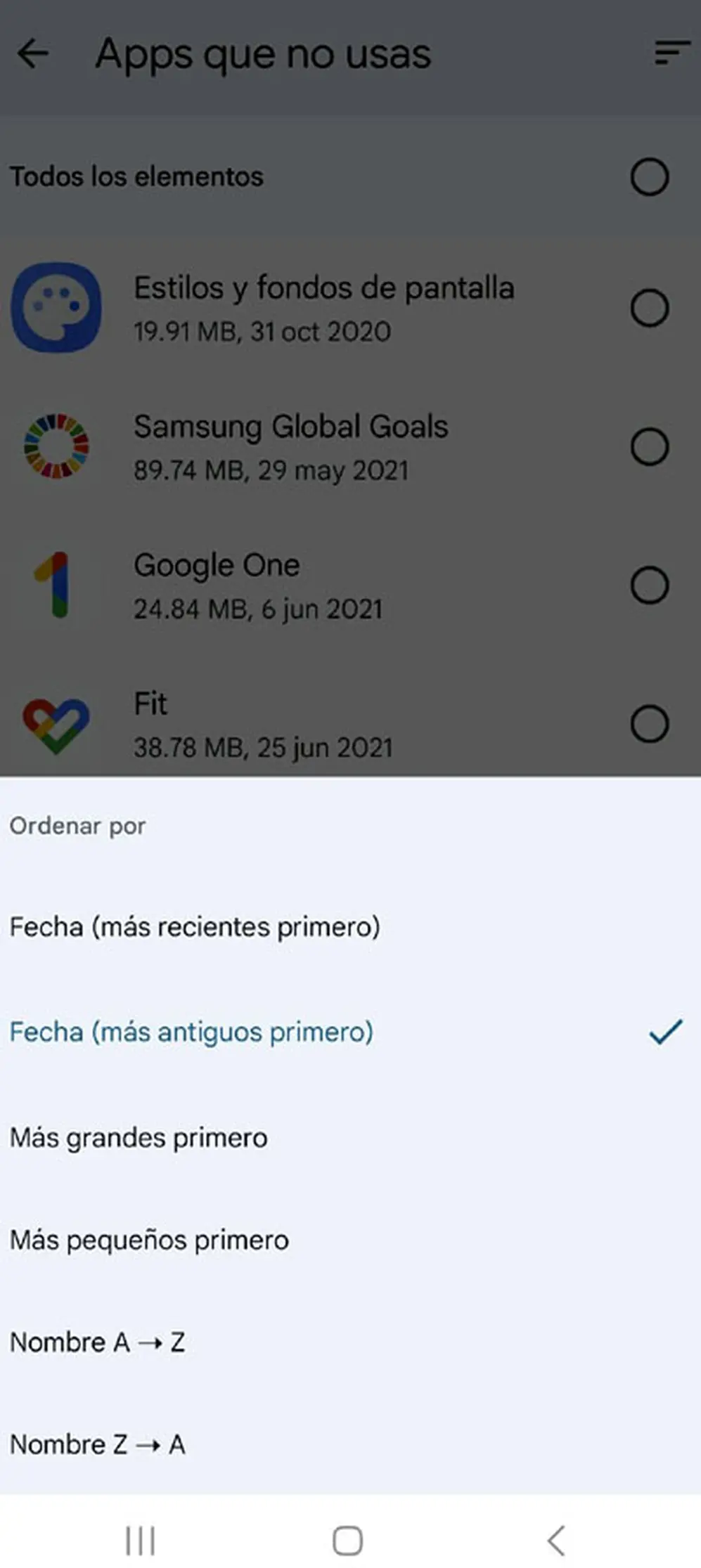 Podés ordenar tus aplicaciones de varias maneras.