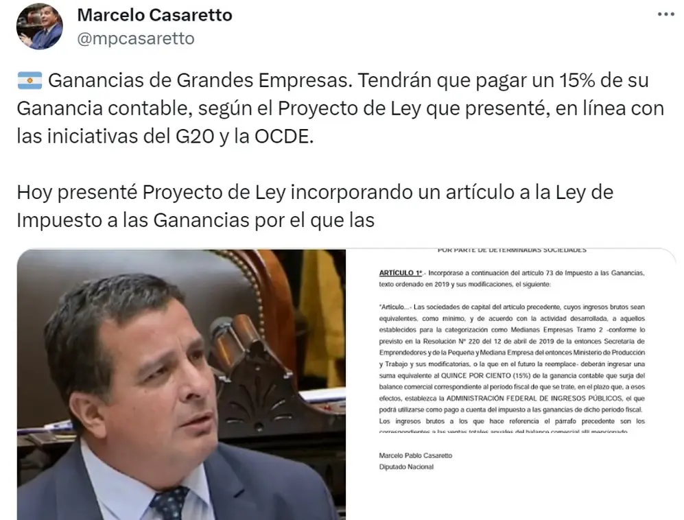 Casaretto hizo eco de su proyecto en sus redes sociales.