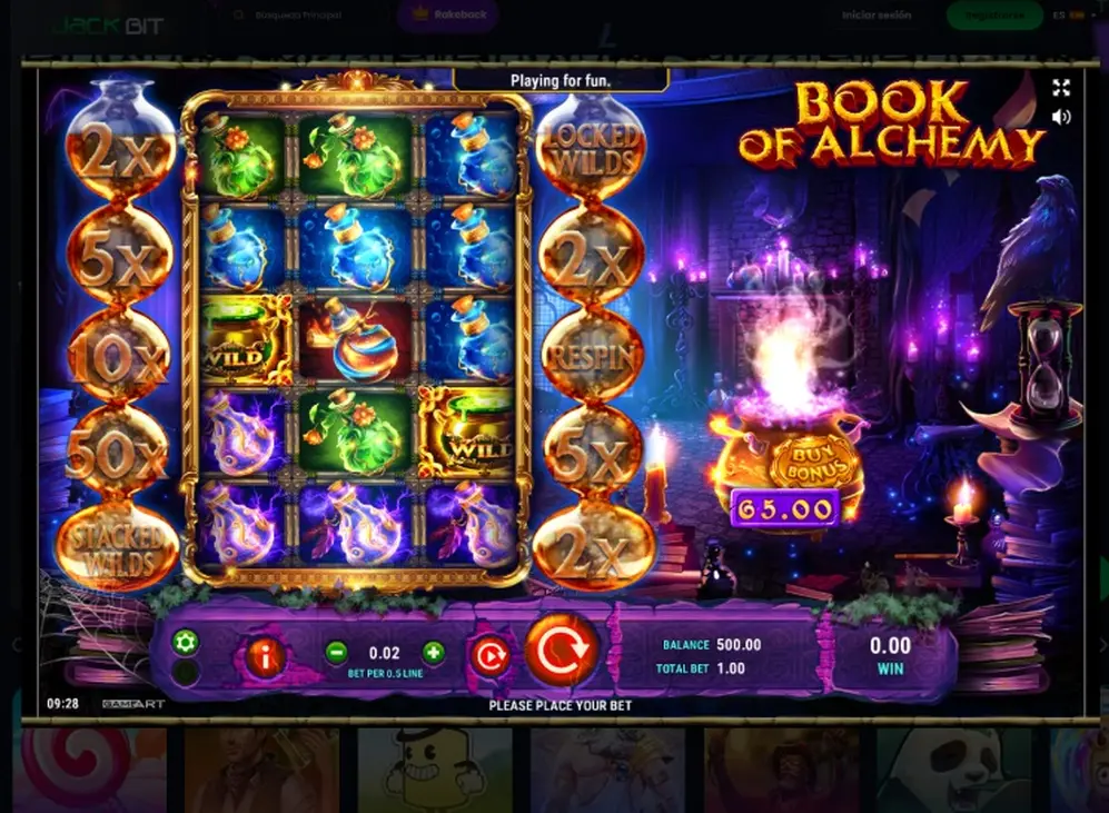 Book of Alchemy, slots gratis o por dinero real con multiplicadores hasta 50x
