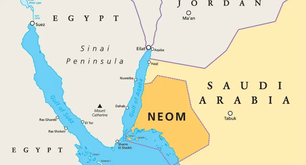 Neom está ubicado al noroeste de Araba Saudita. 