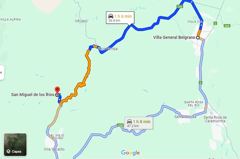 San Miguel de los Ríos queda a poco más de una hora de Villa General Belgrano