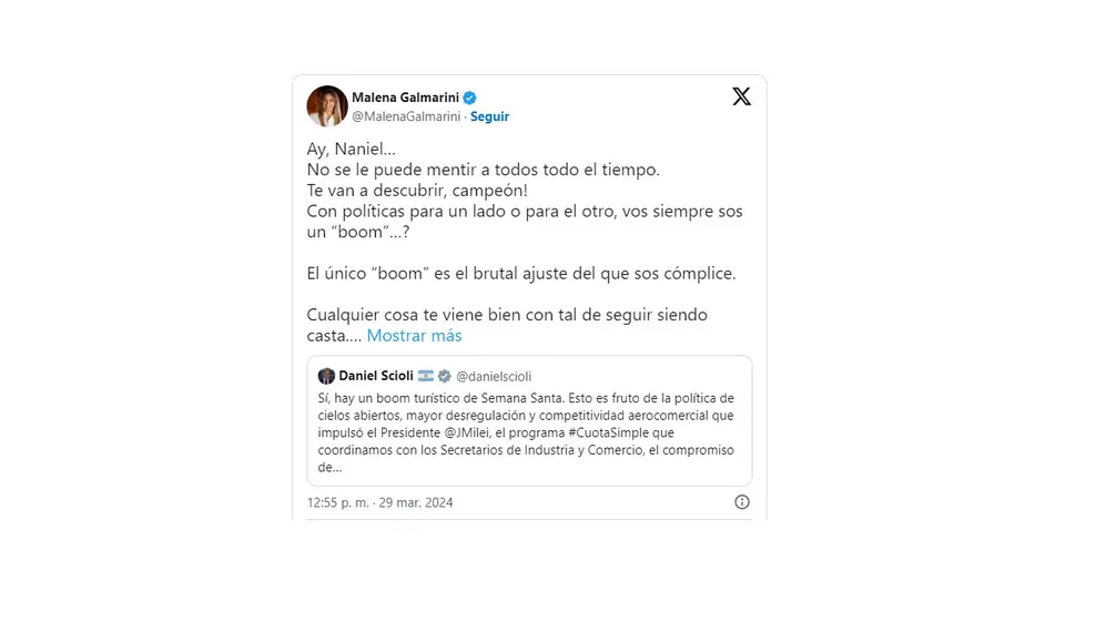 El tuit de Malena Galmarini contra Scioli.