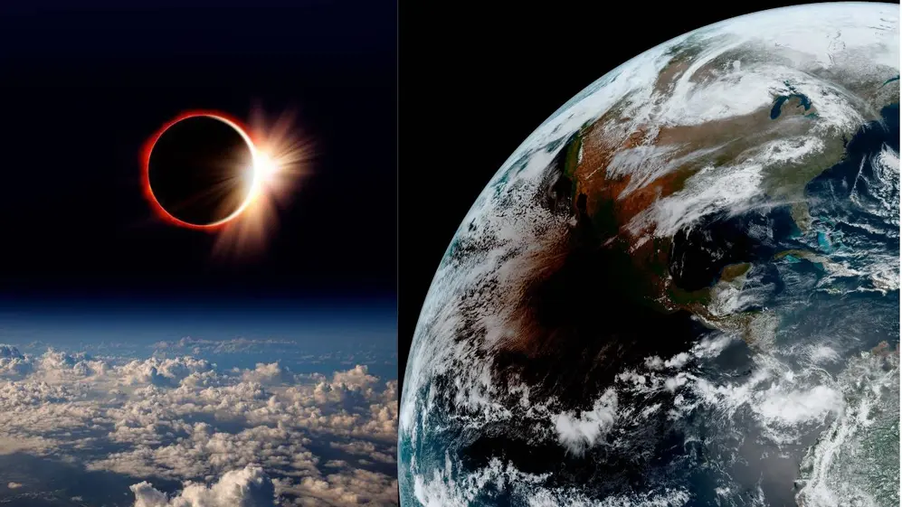 Así se vivió el eclipse desde el espacio: la luna ocultando al sol y cómo se oscurecía una franja de la Tierra