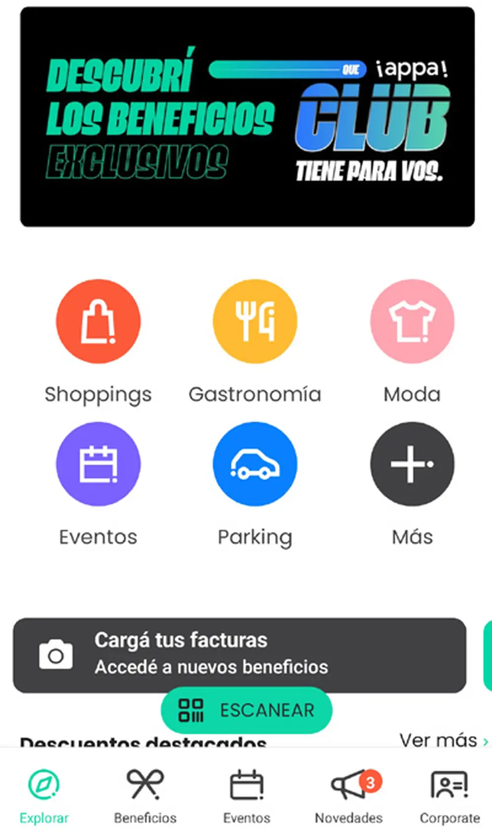 La aplicación incluye un club de beneficios.