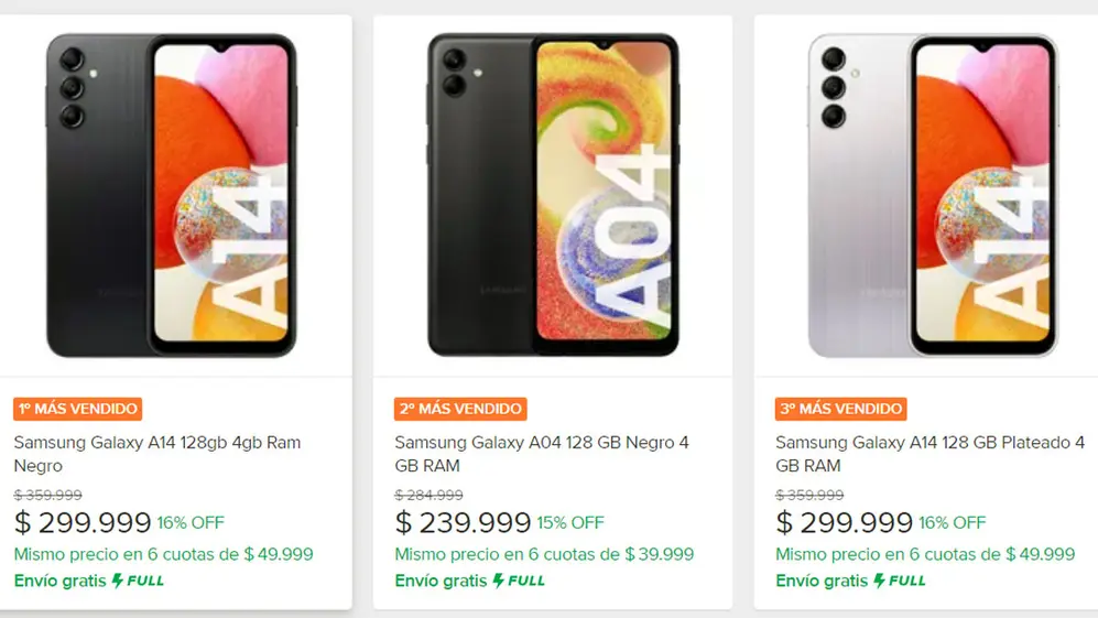 El celular Samsung Galaxy A14 ocupada dos lugares del podio de los más vendidos en Mercado Libre en la primera semana de mayo.