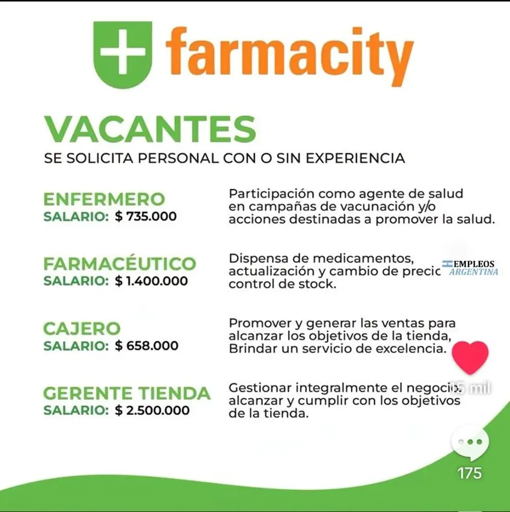 Los salarios que ofrece Farmacity, según Empleos Argentina.