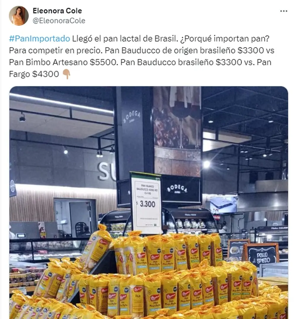 En una cadena de supermercados, ya se vende el pan lactal de Brasil, más barato que otras marcas locales