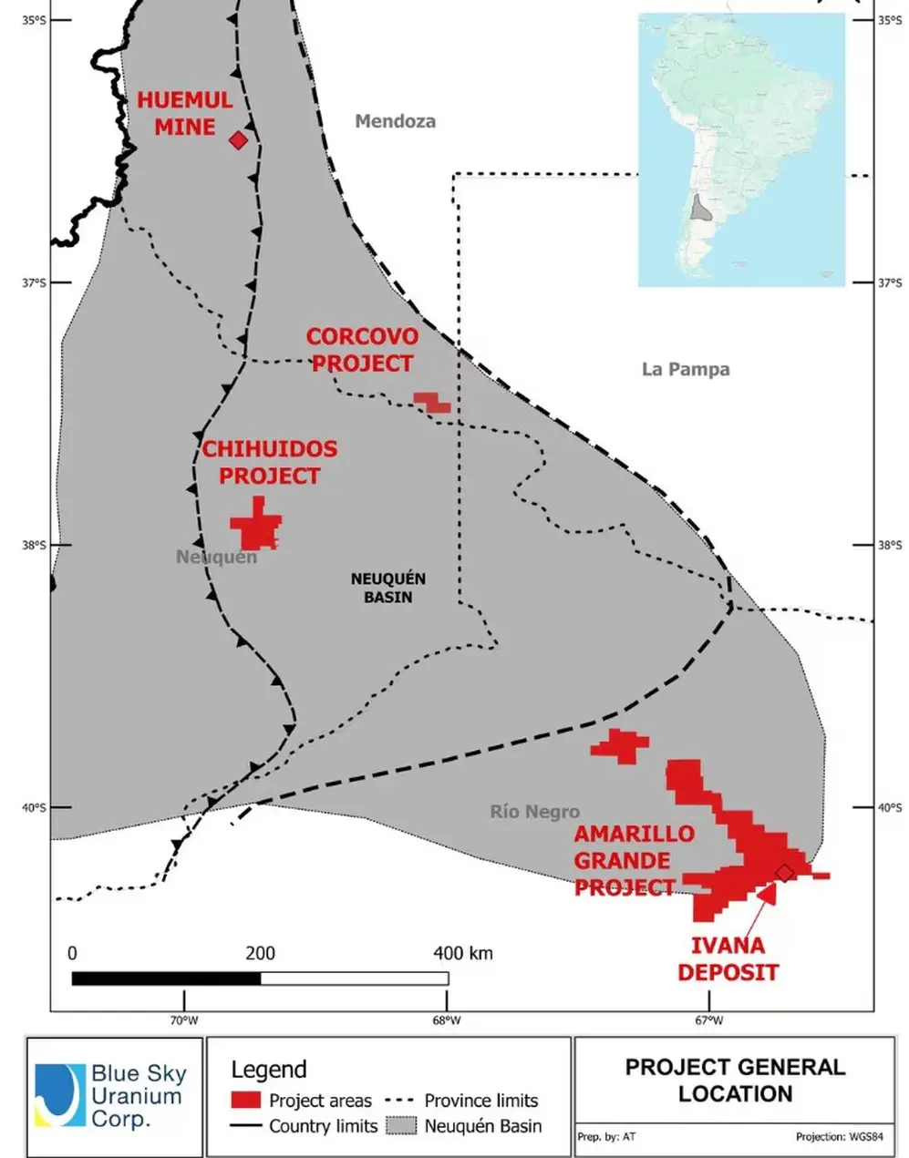 Las áreas que controla la firma canadiense para la extracción de uranio en Argentina.