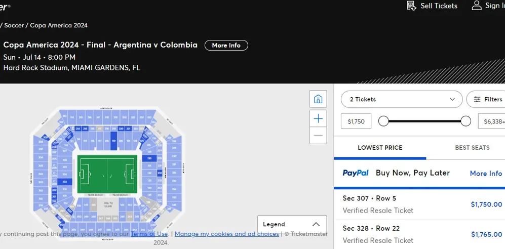 En el sitio de reventa oficial de la Conmebol, es posible comprar entradas para la final desde u$S1.750