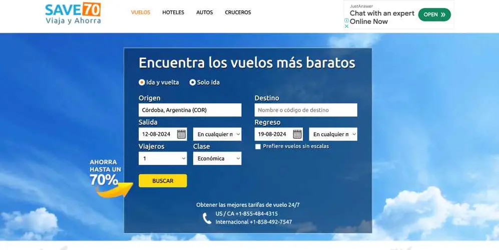 Save 70 Flight permite encontrar pasajes con hasta 70% de descuento
