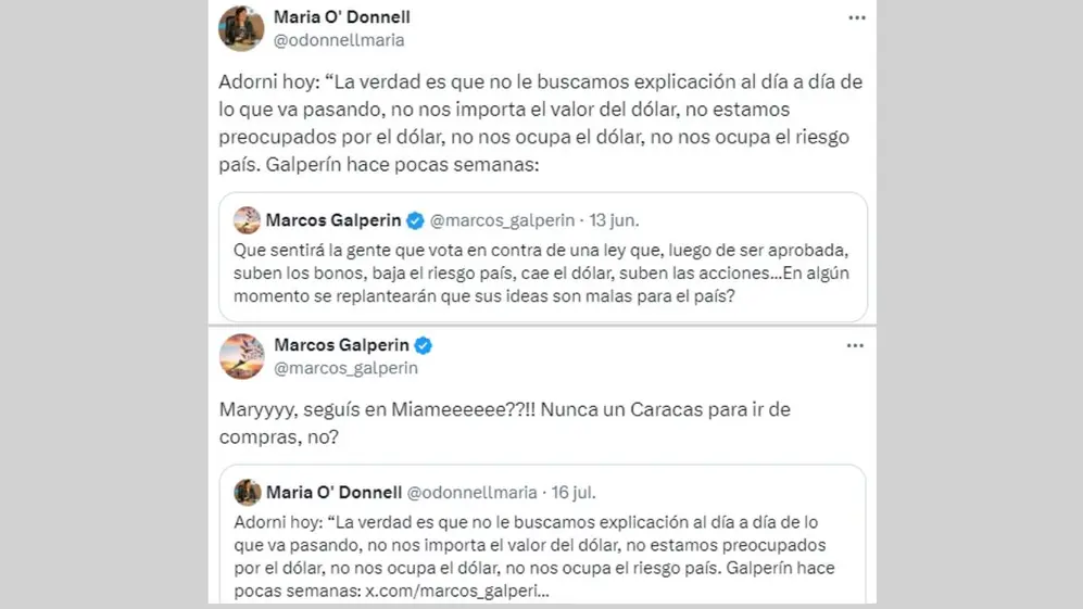 El cruce en redes entre Marcos Galperin y Maria O