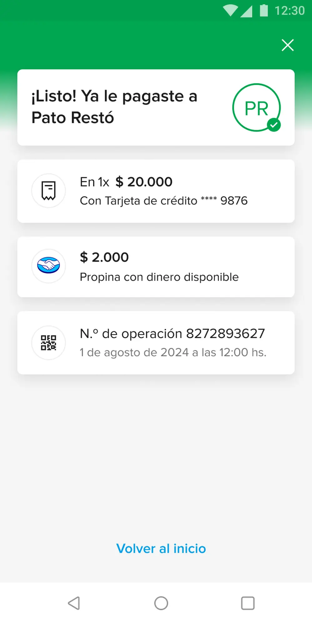 En el resumen de la compra, aparece el monto de la propina abonado