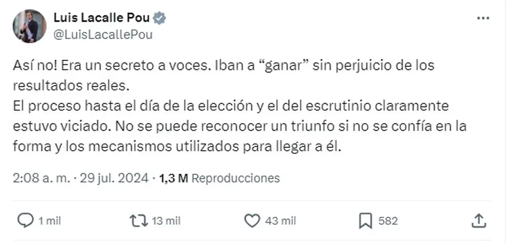 Lacalle Pou consideró que el proceso electoral en Venezuela estuvo viciado.
