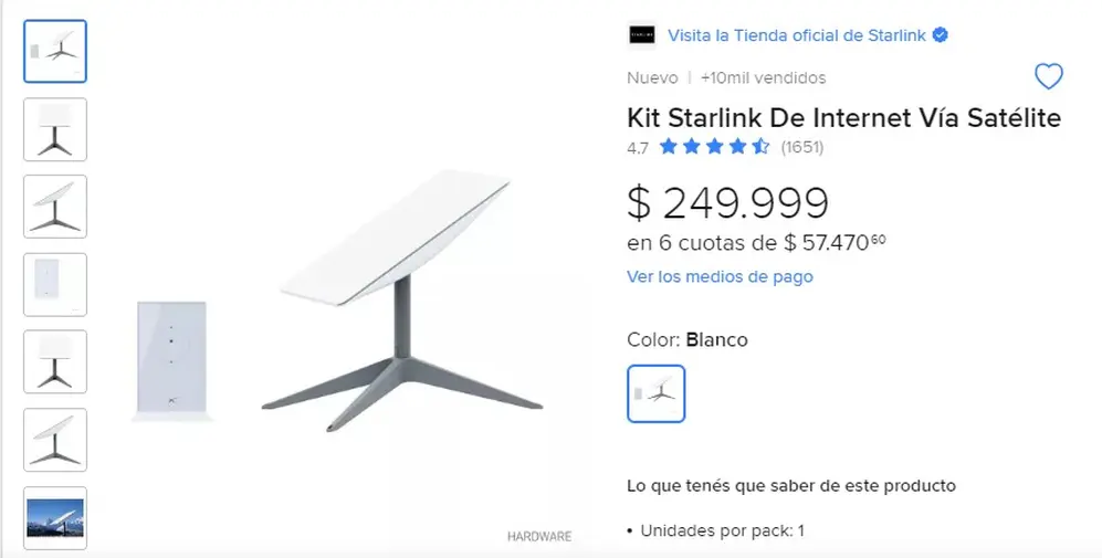 La antena de Starlink se ofrece con un descuento del 50% hasta fin de agosto: cuesta $249.999