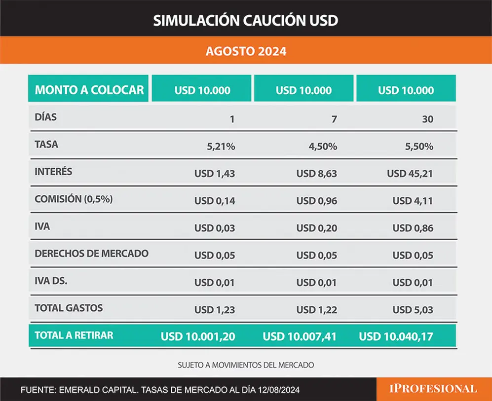 Cuánto se gana con 10.000 dólares en cauciones bursátiles.