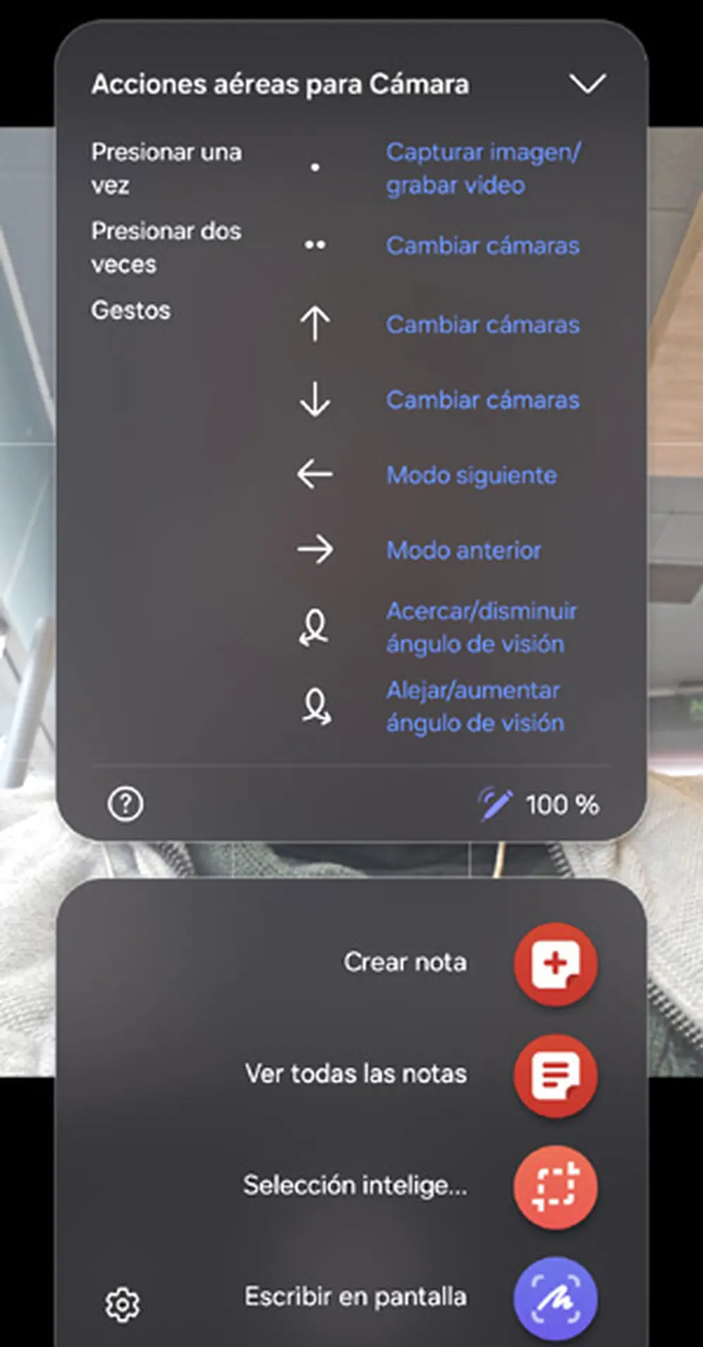 Acciones aéreas con el S Pen.