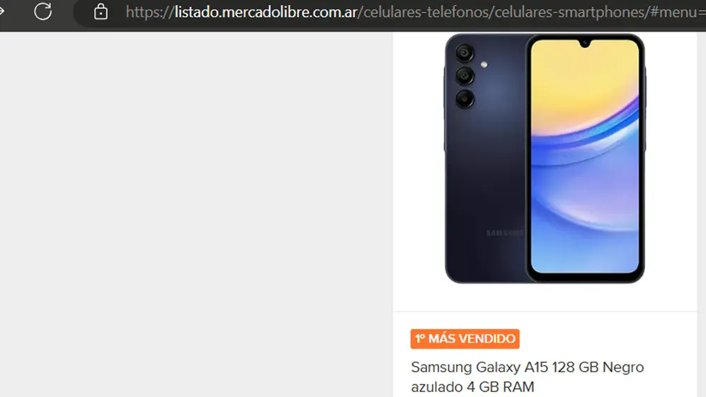 El Samsung Galaxy A15 era el celular más vendido en Mercado Libre en la última semana de febrero.