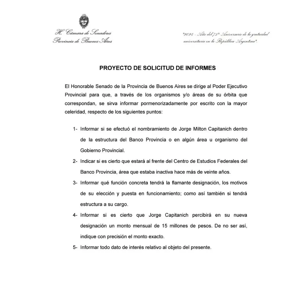 El pedido de informes del senador bonaerense del PRO Alex Campbell