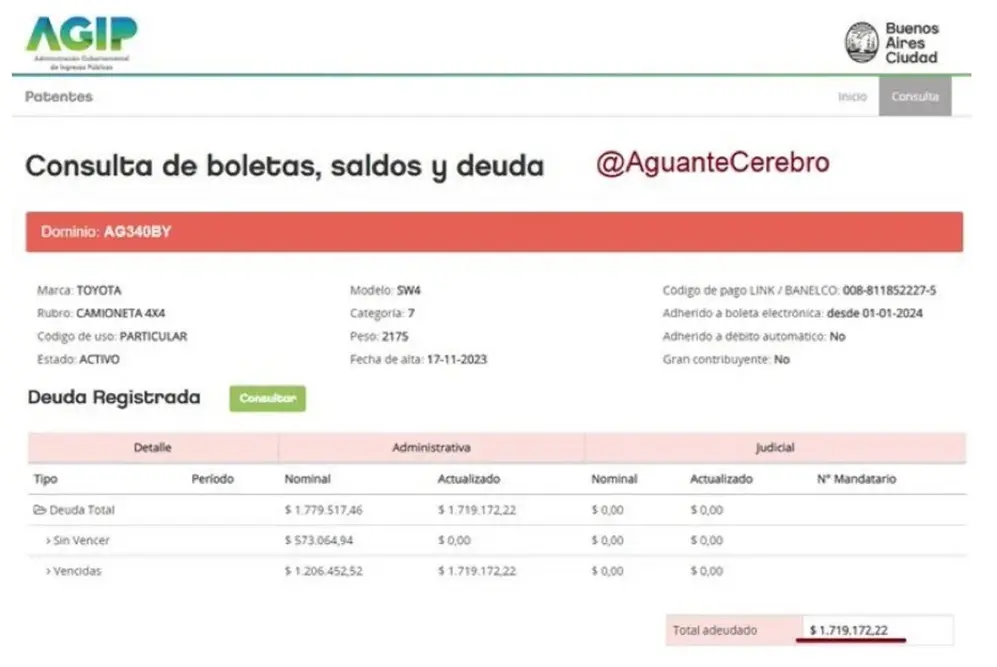 La abultada deuda en Patentes del ex marido de Pampita