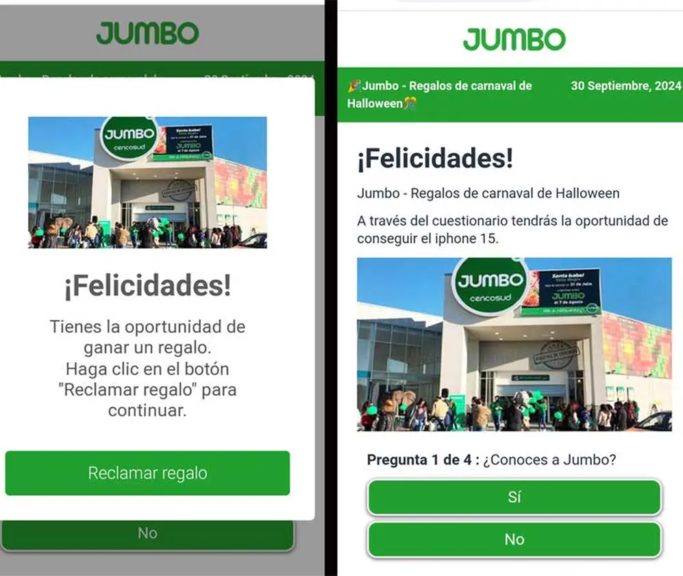 Web móvil a la que lleva el enlace malicioso, donde comienza la encuesta, como paso previo para reclamar el supuesto premio.