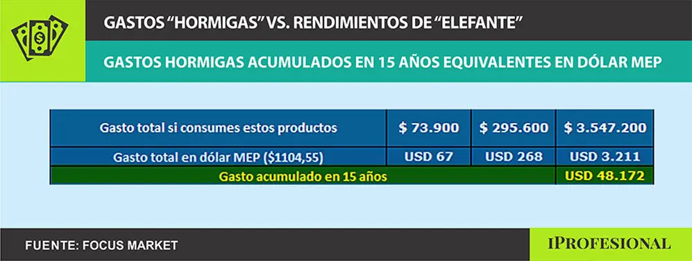  Con un dólar MEP a $1.104,55, los gastos hormigas al cabo de un año suman u$s3.211