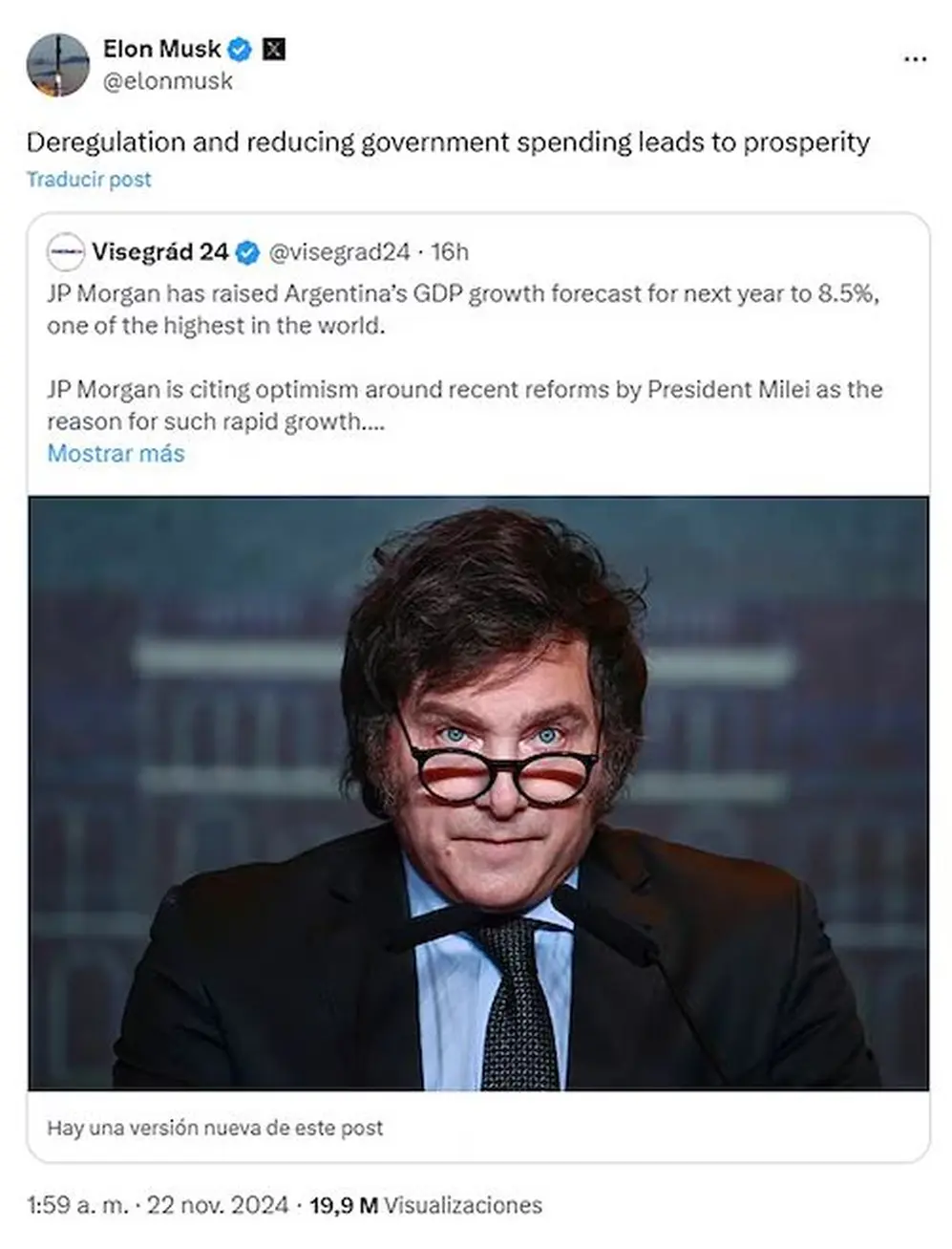 Publicacion de Elon Musk sobre JP Morgan Argentina.