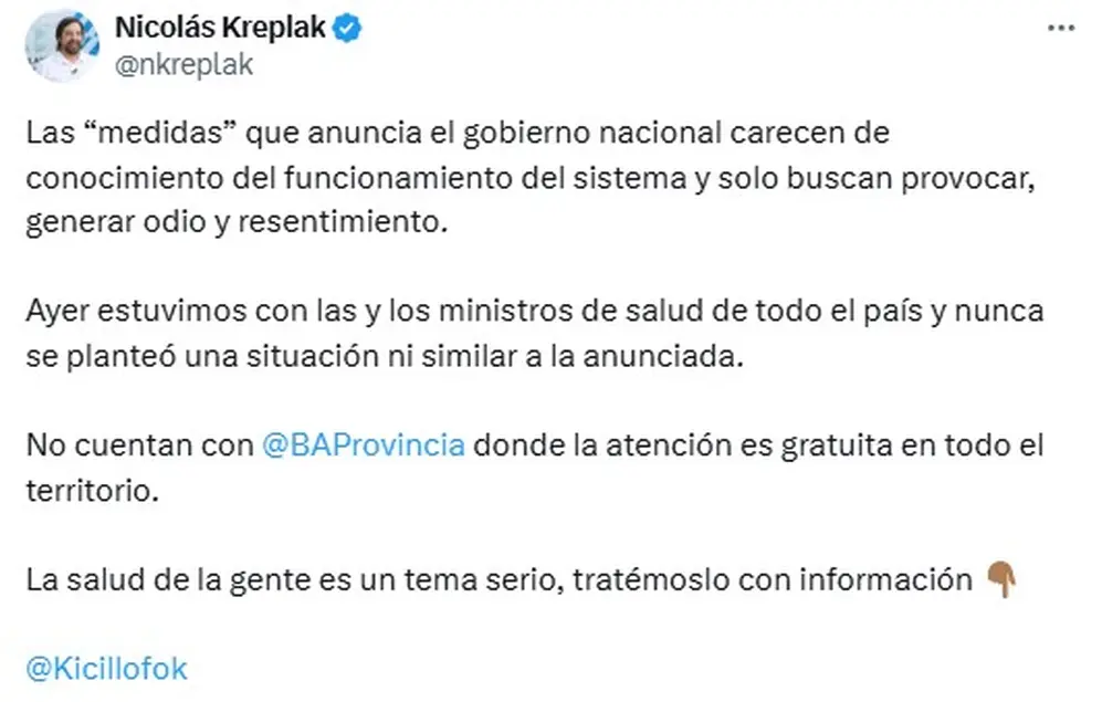 El mensaje del ministro de Salud bonaerense