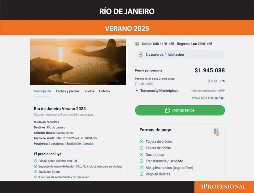 Un paquete a Río por 9 noches cuesta u$s1.536 por persona