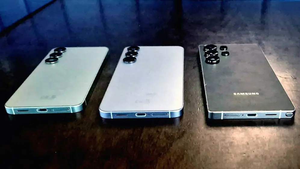 De izquierda a derecha: Samsung Galaxy S25, S25+ y S25 Ultra.