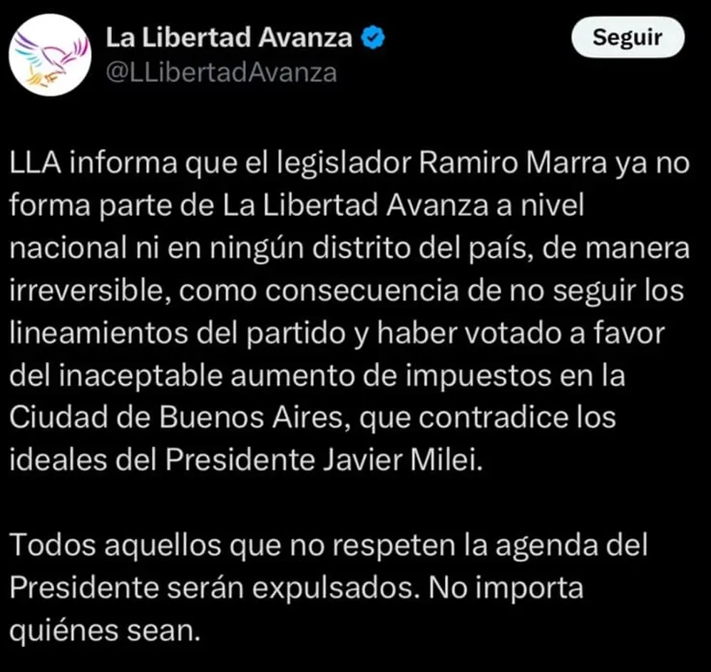 La Libertad Avanza echó a Ramiro Marra: los motivos