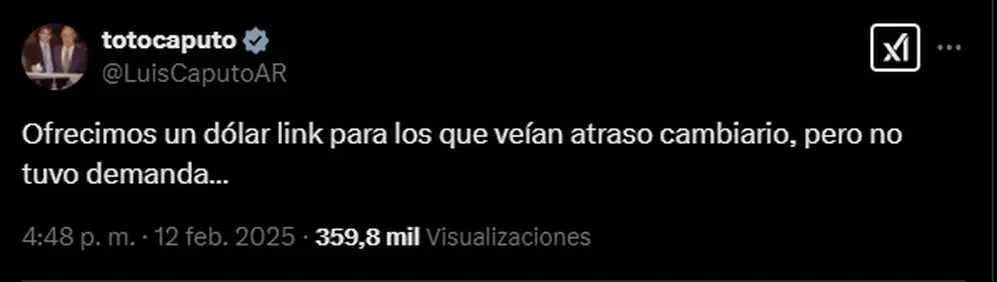 El mensaje de Luis Caputo, sobre el poco apetito para el dólar link