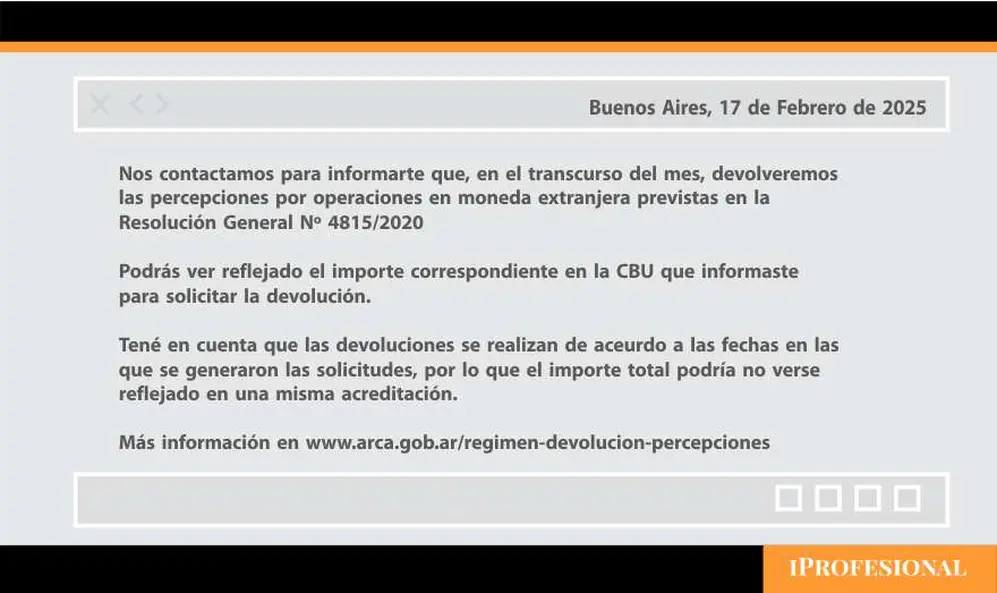 La comunicación que envía ARCA